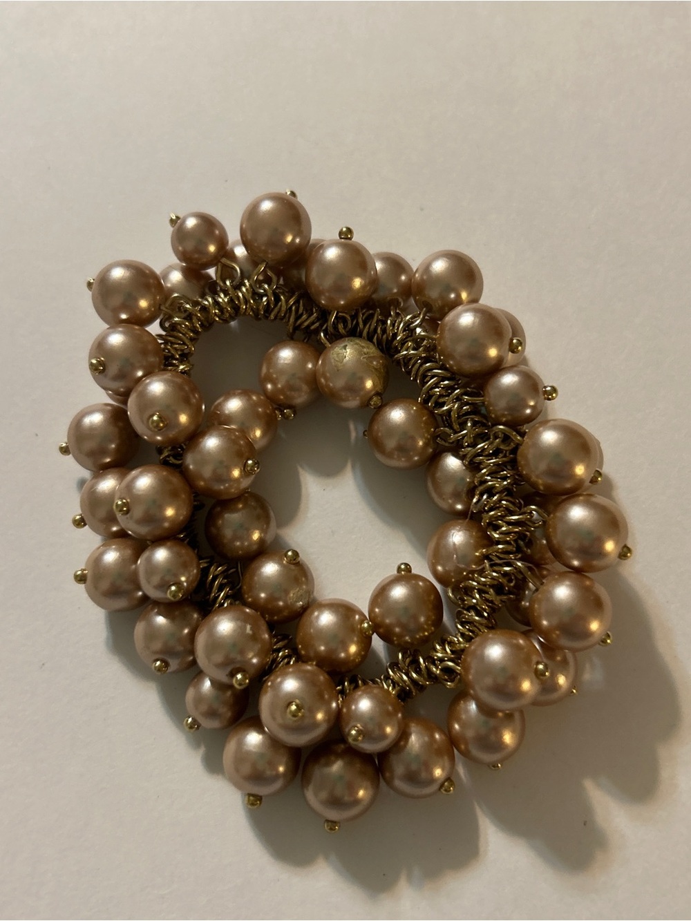 J Crew Champagne Pearl Cluster Bracelet Gold Tone Cha Cha Chunky Statement